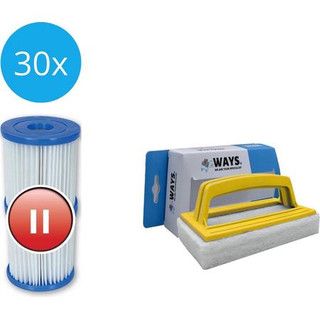 Bestway - Type II filters geschikt voor filterpomp 58383 - 30 stuks & WAYS scrubborstel