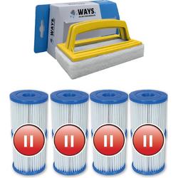   - Type II filters geschikt voor filterpomp 58383 - 4 stuks & WAYS scrubborstel