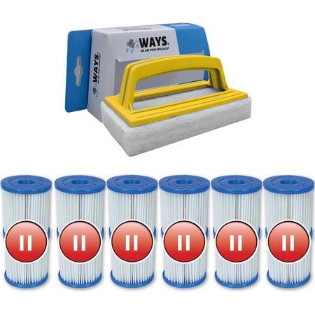 Bestway - Type II filters geschikt voor filterpomp 58383 - 6 stuks & WAYS scrubborstel