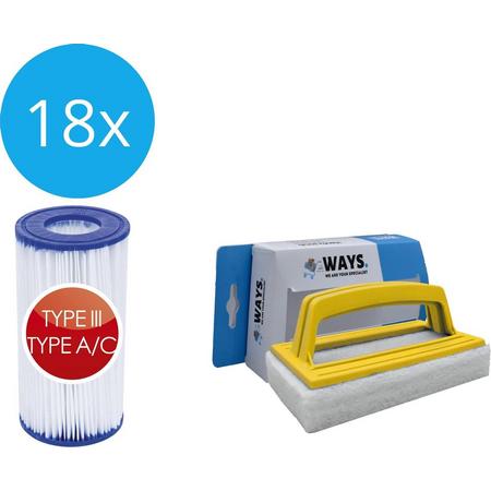Bestway - Type III filters geschikt voor filterpomp 58389 - 18 stuks & WAYS scrubborstel