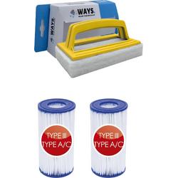   - Type III filters geschikt voor filterpomp 58389 - 2 stuks & WAYS scrubborstel