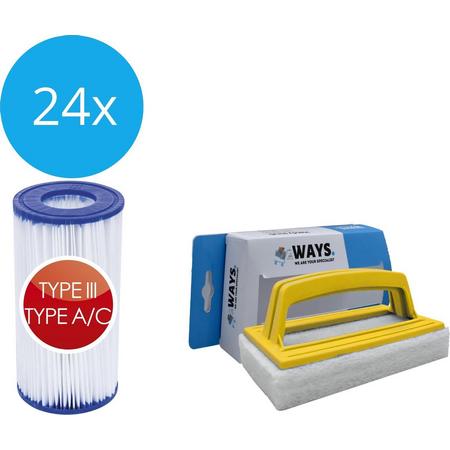 Bestway - Type III filters geschikt voor filterpomp 58389 - 24 stuks & WAYS scrubborstel