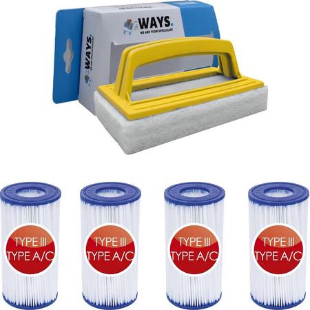 Bestway - Type III filters geschikt voor filterpomp 58389 - 4 stuks & WAYS scrubborstel