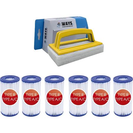 Bestway - Type III filters geschikt voor filterpomp 58389 - 6 stuks & WAYS scrubborstel