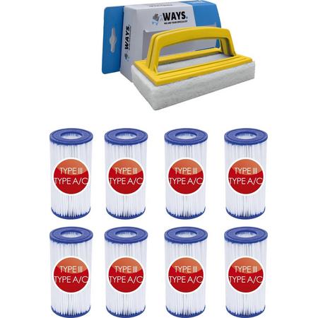 Bestway - Type III filters geschikt voor filterpomp 58389 - 8 stuks & WAYS scrubborstel