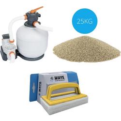 Bestway - Zandfilterpomp 8327 L/u & Filterzand 25 kg & WAYS Scrubborstel