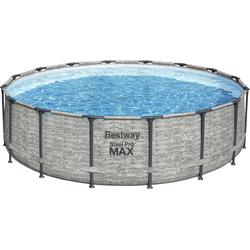 Bestway Steel Pro Max steenstrip - metalen frame zwembad - Complete set - rond - 488x122cm (Inclusief filterpomp, trap en afdekzeil)