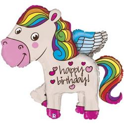 Folieballon - Happy Birthday - Regenboog pony - 114cm - Zonder vulling