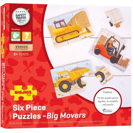 Bigjigs puzzel bouw werktuigen - 3 puzzel met 6 stukjes