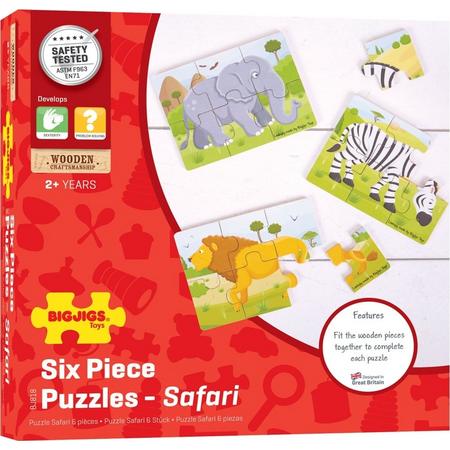 Bigjigs puzzel safari - 3 puzzels met ieder 6 stukjes