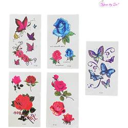 Bijoux by Ive - 5 Water overdraagbare tattoo / tatoeage velletjes - Bloemen en vlinders - Set 6