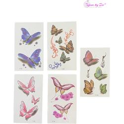 Bijoux by Ive - 5 Water overdraagbare tattoo / tatoeage velletjes - Kleurrijke Vlinders - Set 15