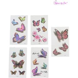 Bijoux by Ive - 5 Water overdraagbare tattoo / tatoeage velletjes - Kleurrijke bloemen en Vlinders - Set 12