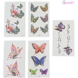 Bijoux by Ive - 5 Water overdraagbare tattoo / tatoeage velletjes - Kleurrijke bloemen en Vlinders - Set 13