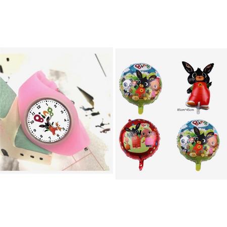 Bing horloge roze inclusief 4 folie ballonnen, verjaardag pakket, kado ballon