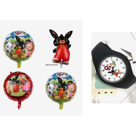 Bing horloge zwart  inclusief 4 folie ballonnen, verjaardag pakket, kado