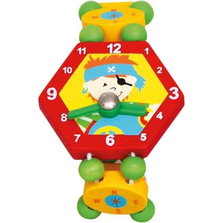 Bino Horloge Piraten Junior 8 X 4 Cm Hout Rood/groen