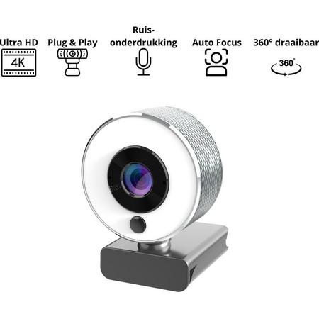 4K webcam met ringlamp - ring light - ringlicht - Ultra HD - 2160p - Webcam voor pc met usb