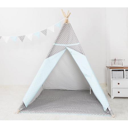Tipi Tent voor Kinderen - Speeltent voor Kids - Wigwam Blauw/Grijs - Een lekker plekje voor de kids! - Inclusief accessoires