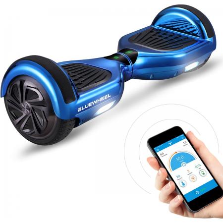 6.5” Premium Hoverboard Bluewheel HX310s - Chrome Blue - Duits kwaliteitsmerk - kinderveiligheidsmodus en app - Bluetooth-luidspreker - sterke dubbele motor - LED-Elektro Skateboard Self Balance Scooter