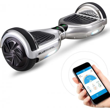 6.5” Premium Hoverboard Bluewheel HX310s - Silver Chrome - Duits kwaliteitsmerk - kinderveiligheidsmodus en app - Bluetooth-luidspreker - sterke dubbele motor - LED-Elektro Skateboard Self Balance Scooter