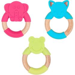 Bo Jungle - Houten speelgoed met silicone voor baby - Bij doorkomende tandjes - Bijtring - Kraamcadeau - Voordeelpakket 9 Set van 3 bijtringen Diertjes