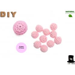 Bob Online ™ – Roze - Ronde Gehaakte DIY Houten Kralen 16mm met ca. 3-4mm gaatje - 10 Stuks -  Roze Gehaakte Kralen - Houten Kralen - Rijgkralen - Kralen Rijgen - Huisdecoraties enz. - 16mm Pink Crochet Beads