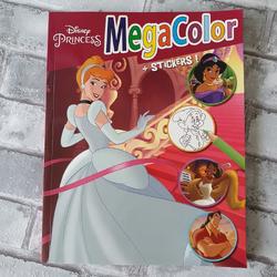Kleurboek met stickers, Megacolor, 125 kleurplaten, Disney, prinsessen uren kleurplezier
