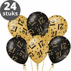Ballonnen Goud Zwart (24 stuks) - Zwart goud ballonnen pakket - Versiering zwart goud - Metallic ballonnen Black & Gold - Balonnen goud & zwart - Verjaardag versiering 21 Jaar - 24 stuks
