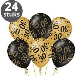 Ballonnen Goud Zwart (24 stuks) - Zwart goud ballonnen pakket - Versiering zwart goud - Metallic ballonnen Black & Gold - Balonnen goud & zwart - Verjaardag versiering 30 Jaar - 24 stuks