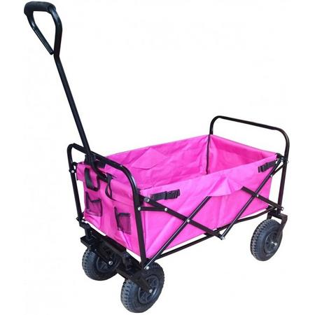 Bolderkar / Bolderwagen opvouwbaar roze met luxe PU wielen en opberghoes
