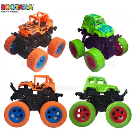 Booyaka® 2x Big wheel stuntauto Groen & Oranje – Monstertruck – Monster truck - Stunt auto’s – Off road – Buiten speelgoed - Speelgoed auto - Auto Speelgoed Jongens – Stoer – Racen - Springende auto – Race auto - 360º Flip