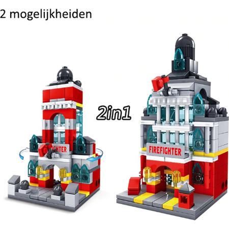 Bouw Blokken mini brandweer station - bouw speelgoed - compatibel met andere blokken merken zoals lego- Mini winkel straat - Gratis verzenden