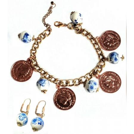 Braembles® - Holland - Oorbellen - Delfts Blauw - Munten - Armband Dames - Delfts blauwe kralen - Armband - Sieraden -