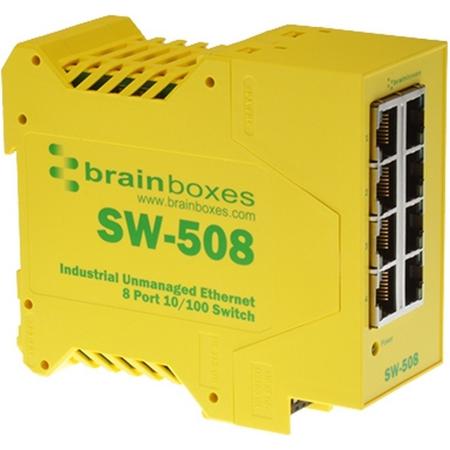 Brainboxes SW-508 Onbeheerde netwerkswitch Fast Ethernet (10/100) Geel netwerk-switch