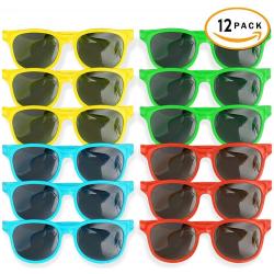 Veelkleurige party zonnebrillen - Pak van 12 met 4 verschillende kleuren - Ideaal voor alle kinderen - Perfect voor feestjes, Photobooth accessoires, retro, vintage en Hawaïaanse feestjes.