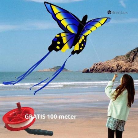 ✿BrenLux® Windvlieger vlinder- Windvlieger Butterfly met GRATIS  100 meter touw - Vlieger met 100 meter lijn - Windvlieger - Strandvlieger - Vlieger Octopus – Vliegeren – Vlieger voor kinderen – Windvlieger 150 x 88cm