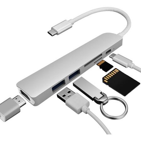 6 in 1 - Aluminium Thunderbolt 3 - USB-C Adapter Hub - 4K HDMI - Thunderbolt 3 - Type C Hub SD/Micro SD - Lezer Type C Poort Voor o.a. Apple Macbook / Macbook Pro 2016 / 2017 / 2018 - Zilver