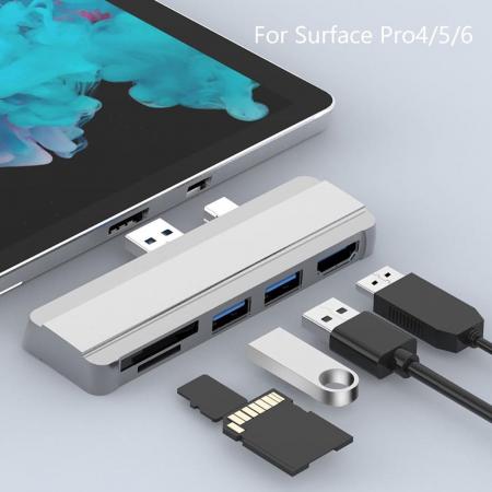 BrightNerd 5 in 1 Multiport adapter Zilver for Surface Pro™ 4/5/6 - HDMI - USB SD