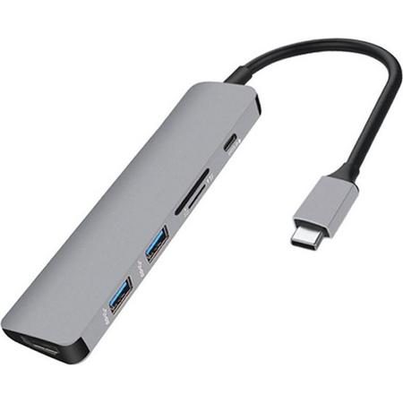 BrightNerd 6 in 1 USB-C adapter - HDMI 4K - 2x USB 3.0 - SD - USB-C laden - voor MacBook, MacBook Pro, MacBook Air en laptops met USB-C - Space Grey