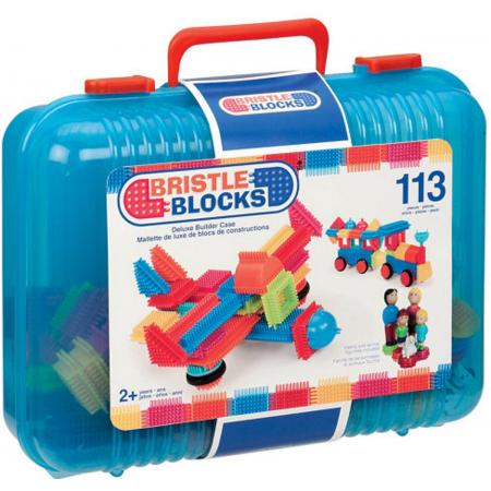 Bristle Blocks De Luxe - Nopper Bouwspeelgoed - 113 stuks – Grote Koffer Bouwen - Blauw