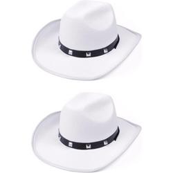 2x stuks witte cowboy hoed met studs - Carnaval verkleed hoeden