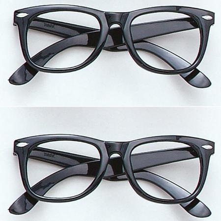 2x stuks zwarte carnaval verkleed bril zonder glazen - fun/feest verkleed accessoires brillen