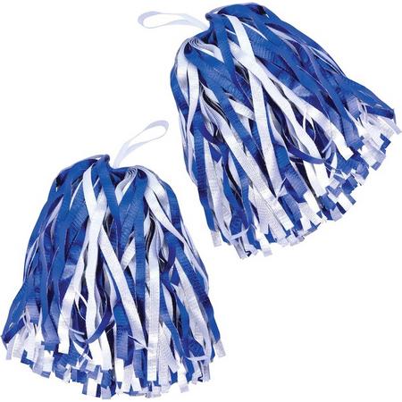 Setje van 6x stuks Cheerballs/pompoms in het blauw/wit - Cheerleaders verkleed accessoires