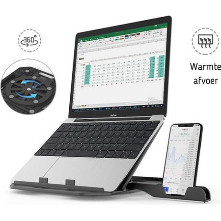 Laptop standaard - Verstelbaar - Laptop stand - Laptopstandaard - Telefoonhouder - Universeel - Apple Macbook - Ipad - Asus - Lenovo - HP - Acer - 11 tot en met 19 inch