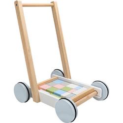 Buxibo - Houten Loopwagen met Blokken - Loopstoeltje - Baby Walker - Educatief Speelgoed - Ontwikkeling - Multicolor