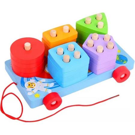Buxibo Houten Speelgoed Auto - 5 Kolommen Figuren -  Educatie voor Kinderen - Speelgoedset