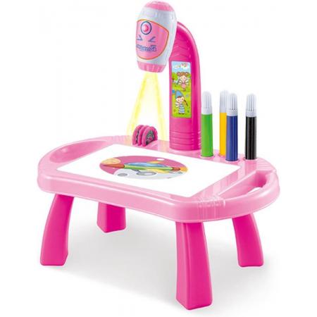 Buxibo Tekentafel Kinderen – Tekenbord met Projector – Kinderspeelgoed - 8 Kleuren Stiften - Tekentafel - Leren Tekenen - Roze
