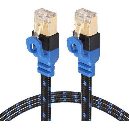 Internet kabel van By Qubix - 1m REXLIS serie CAT7 Ultra dunne Flat Ethernet netwerk LAN kabel (10.000Mbps) - Zwart / Blauw