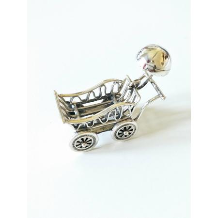 Zilver miniatuur kinderwagen, poppenhuis inrichting